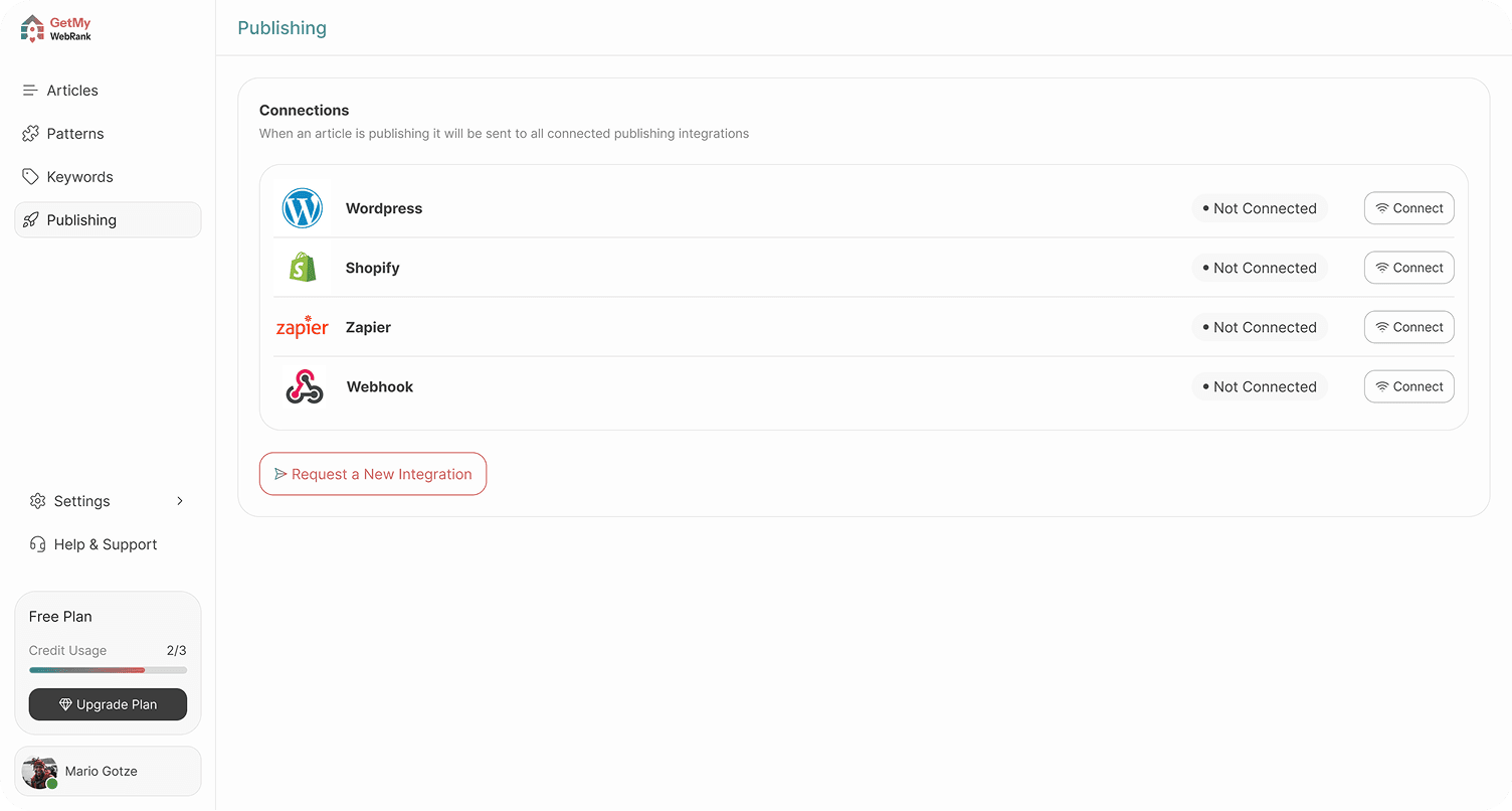 Publish integrations UI